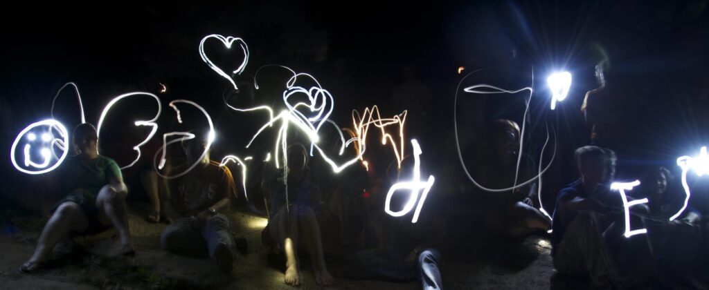 The freaks come out at night. Geology students sending messages in the dark of night.